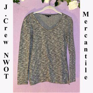 NWOT J.CREW LONG SLEEVED MEDIUM WEIGHT WHITE/GRAY LONG SLEEVE TEE XXS